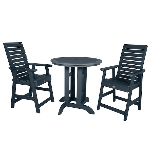 Highwood Usa Weatherly 3pc Round Counter Height Outdoor Patio Furniture Dining Set AD-CNW36-FBE - main